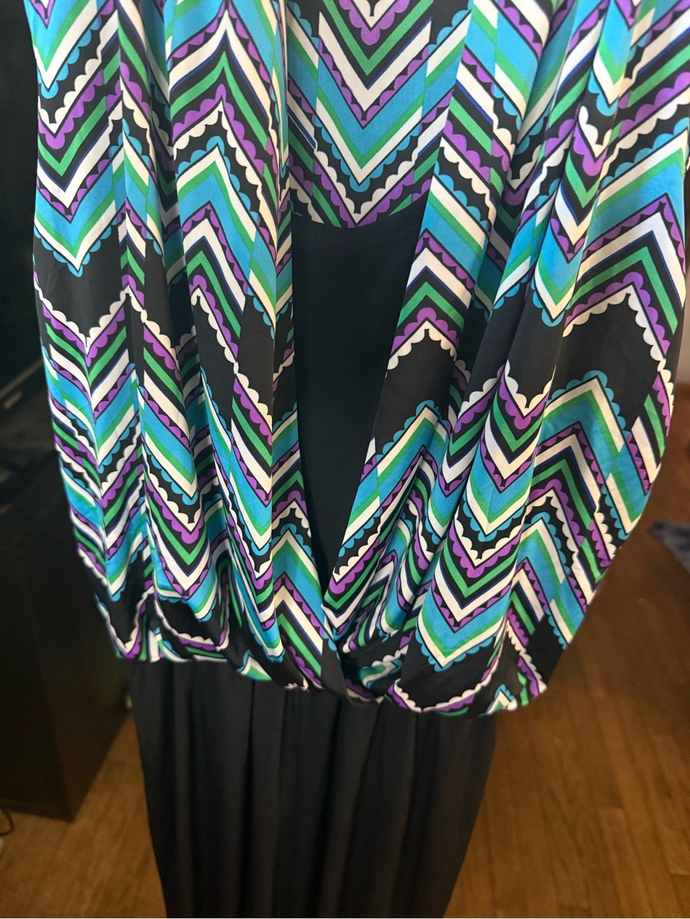 Studio west Black with Teal, Turquoise & Purple Chevron pants suit